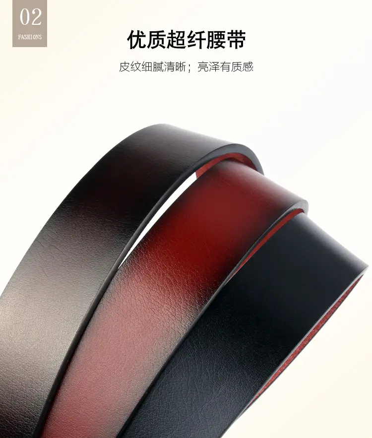 Men's Brown Leather Belt with Silver Buckle & Red Detail — feature 6