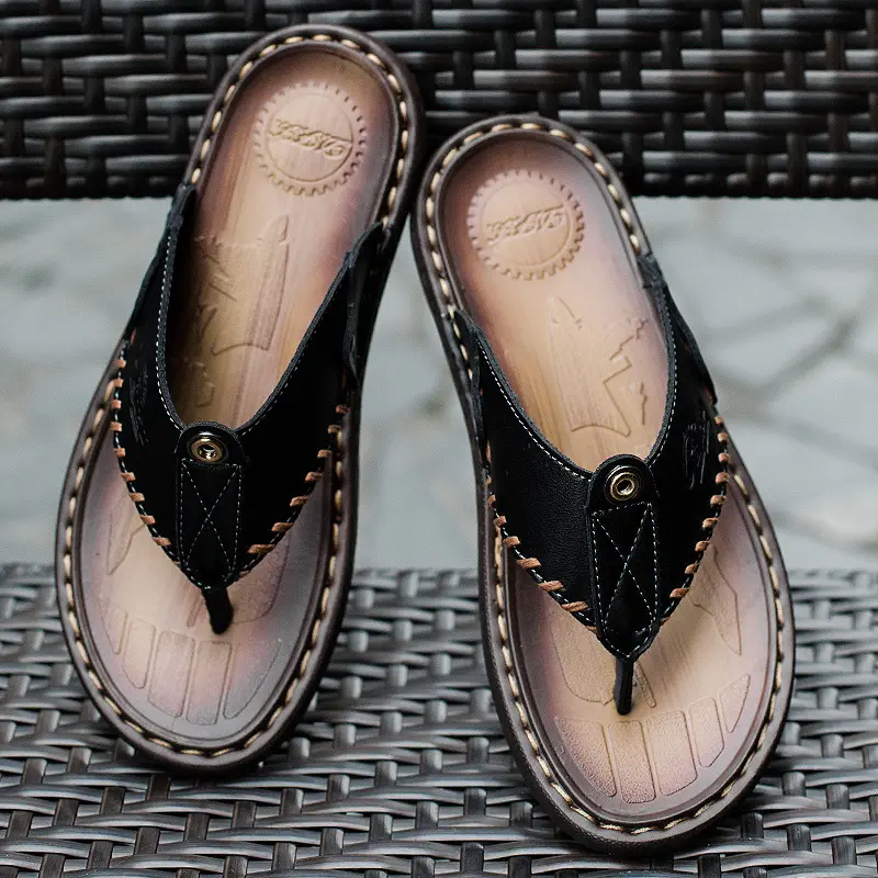 Cross-border men's leather flip-flops summer sandals - Image 5