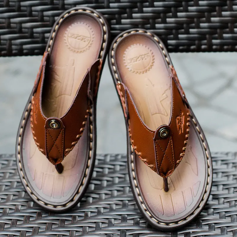 Cross-border men's leather flip-flops summer sandals - Image 6