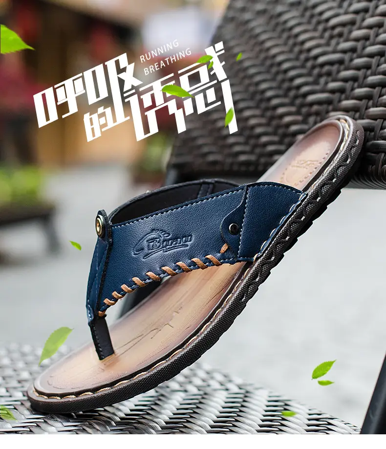 Cross-border men's leather flip-flops summer sandals — feature 1