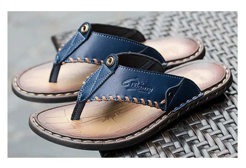 Cross-border men's leather flip-flops summer sandals — feature 10
