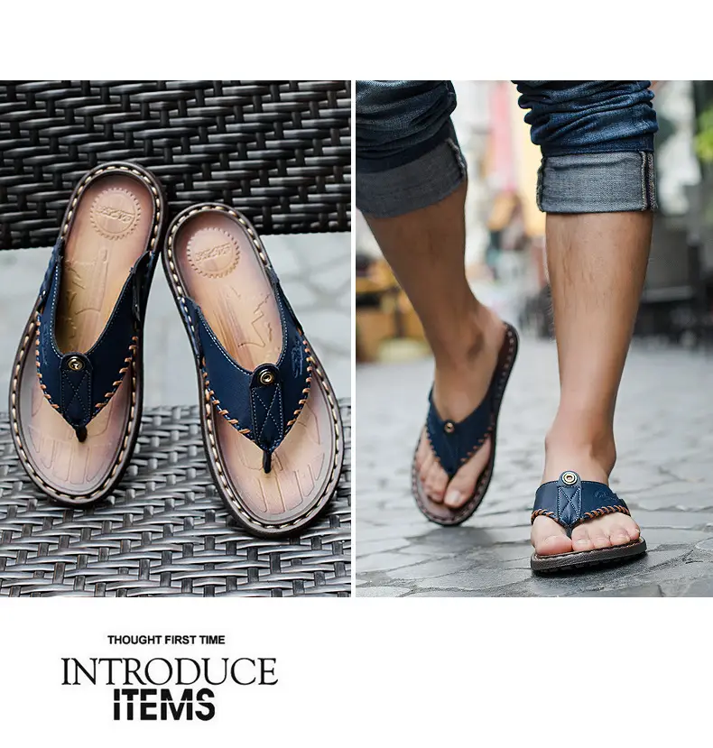 Cross-border men's leather flip-flops summer sandals — feature 11