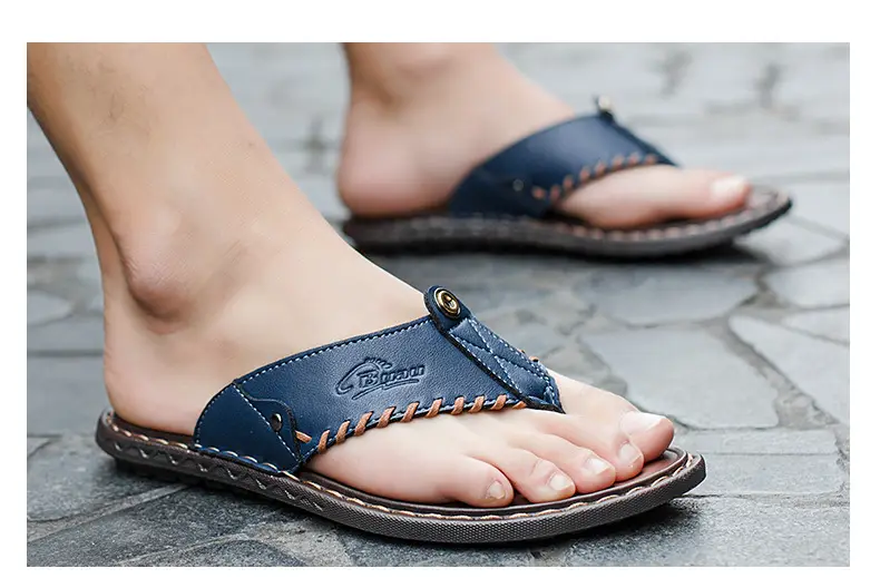 Cross-border men's leather flip-flops summer sandals — feature 12