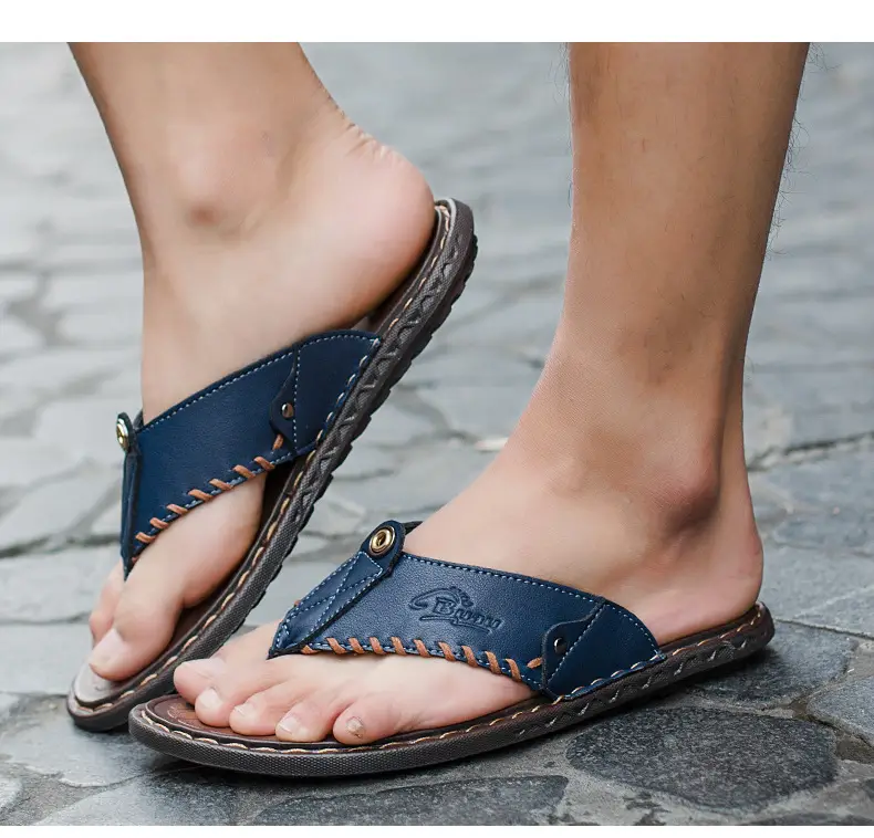Cross-border men's leather flip-flops summer sandals — feature 13