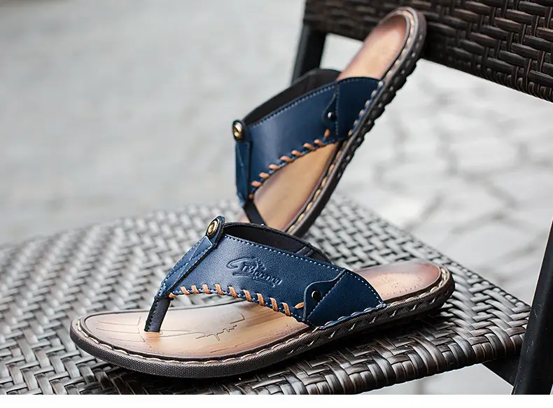 Cross-border men's leather flip-flops summer sandals — feature 14