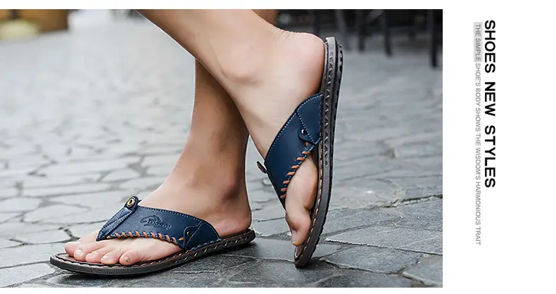 Cross-border men's leather flip-flops summer sandals — feature 15