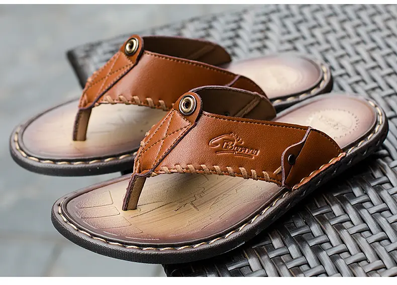 Cross-border men's leather flip-flops summer sandals — feature 16