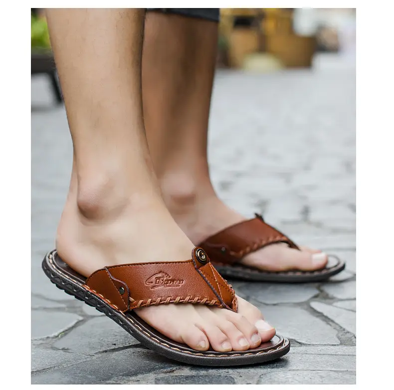 Cross-border men's leather flip-flops summer sandals — feature 17