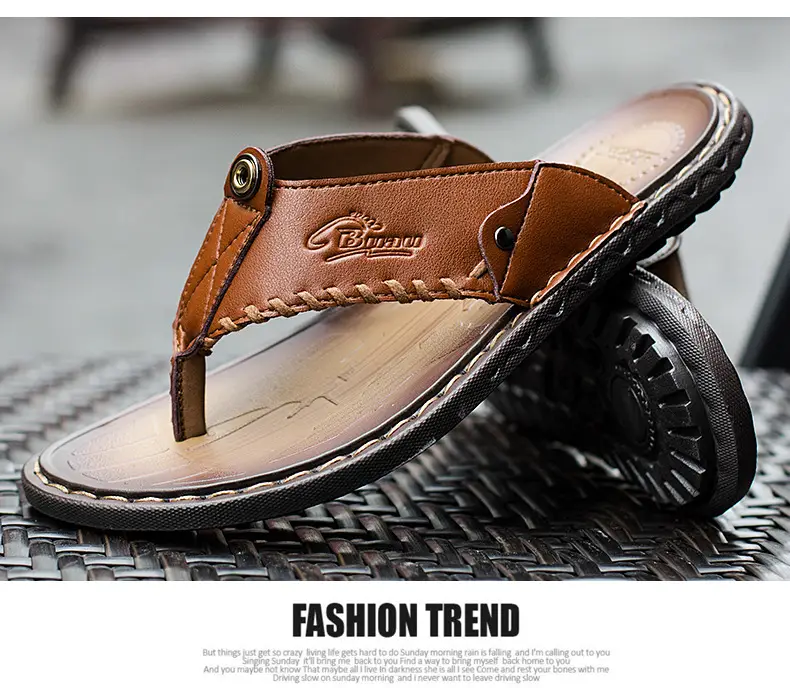 Cross-border men's leather flip-flops summer sandals — feature 18