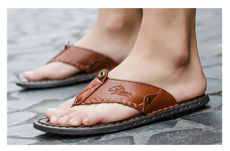 Cross-border men's leather flip-flops summer sandals — feature 22