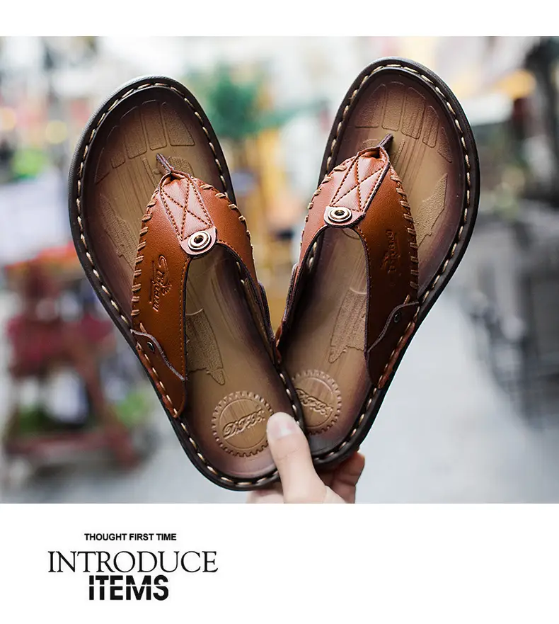 Cross-border men's leather flip-flops summer sandals — feature 23