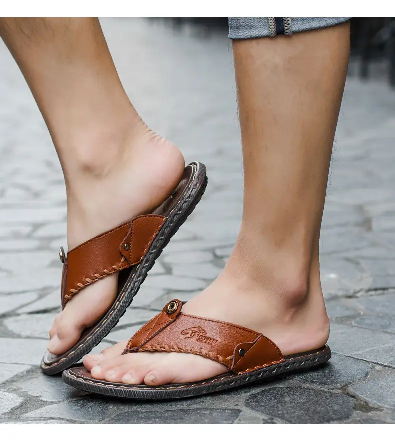 Cross-border men's leather flip-flops summer sandals — feature 24