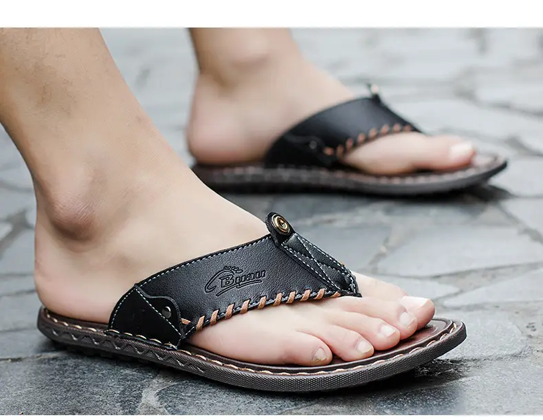 Cross-border men's leather flip-flops summer sandals — feature 25
