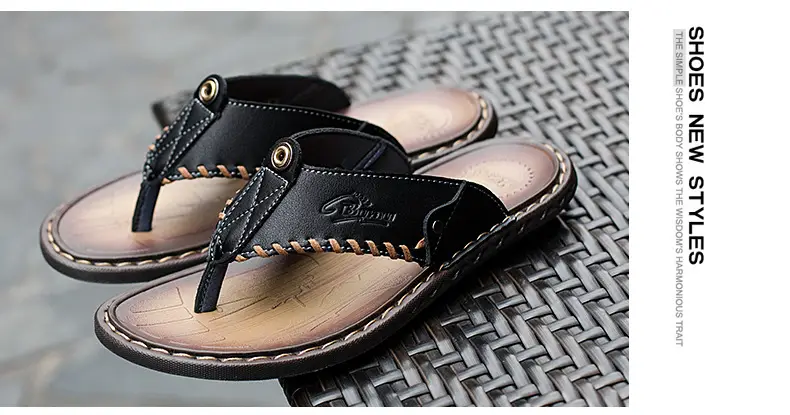 Cross-border men's leather flip-flops summer sandals — feature 27
