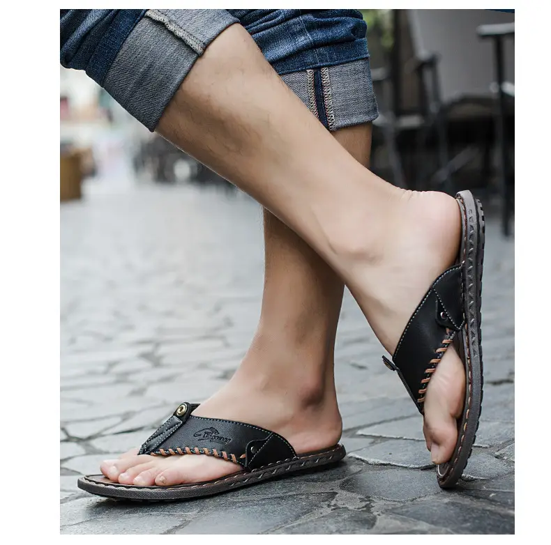 Cross-border men's leather flip-flops summer sandals — feature 28