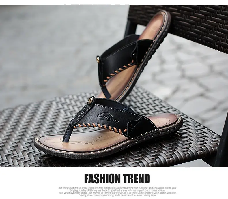 Cross-border men's leather flip-flops summer sandals — feature 29