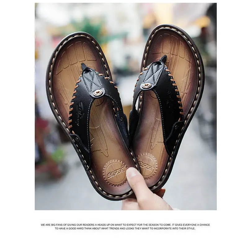 Cross-border men's leather flip-flops summer sandals — feature 30