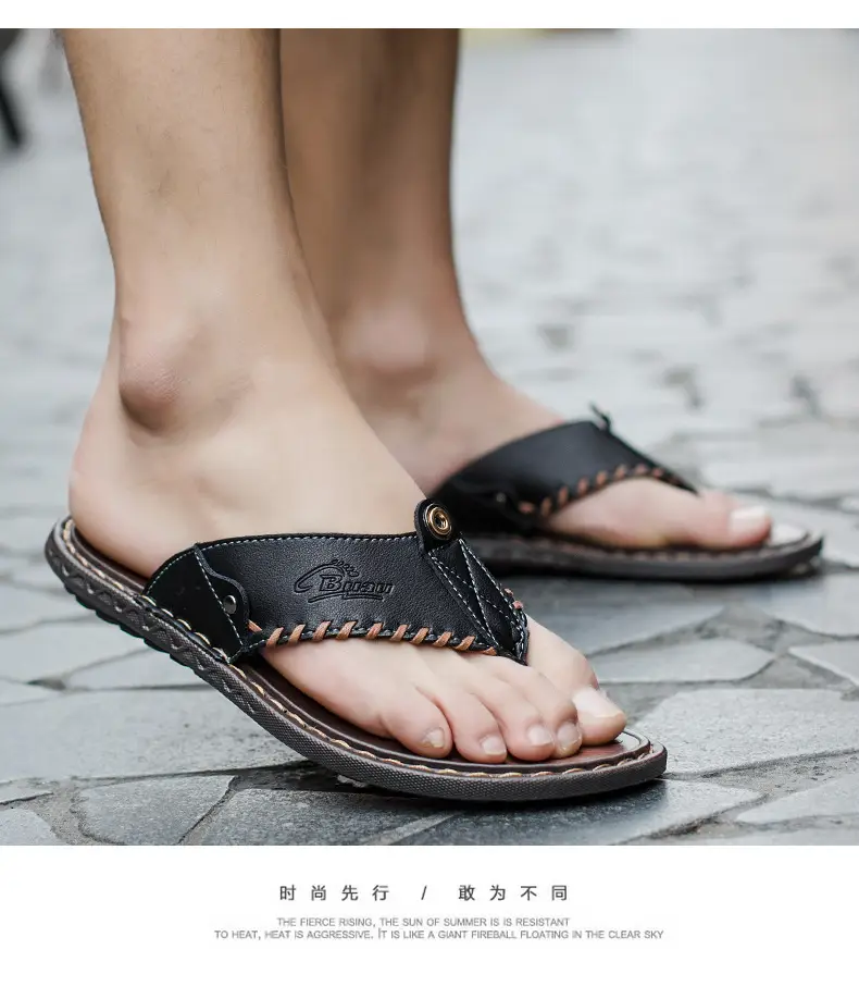 Cross-border men's leather flip-flops summer sandals — feature 32