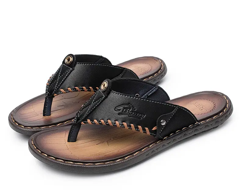 Cross-border men's leather flip-flops summer sandals — feature 34