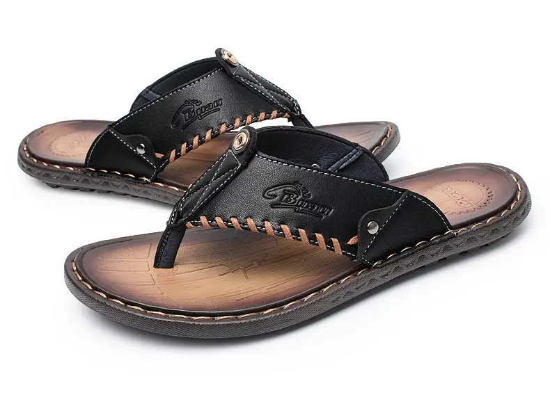 Cross-border men's leather flip-flops summer sandals — feature 35