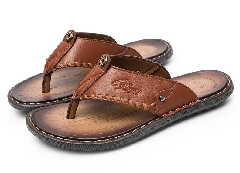 Cross-border men's leather flip-flops summer sandals — feature 37