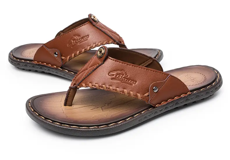 Cross-border men's leather flip-flops summer sandals — feature 38