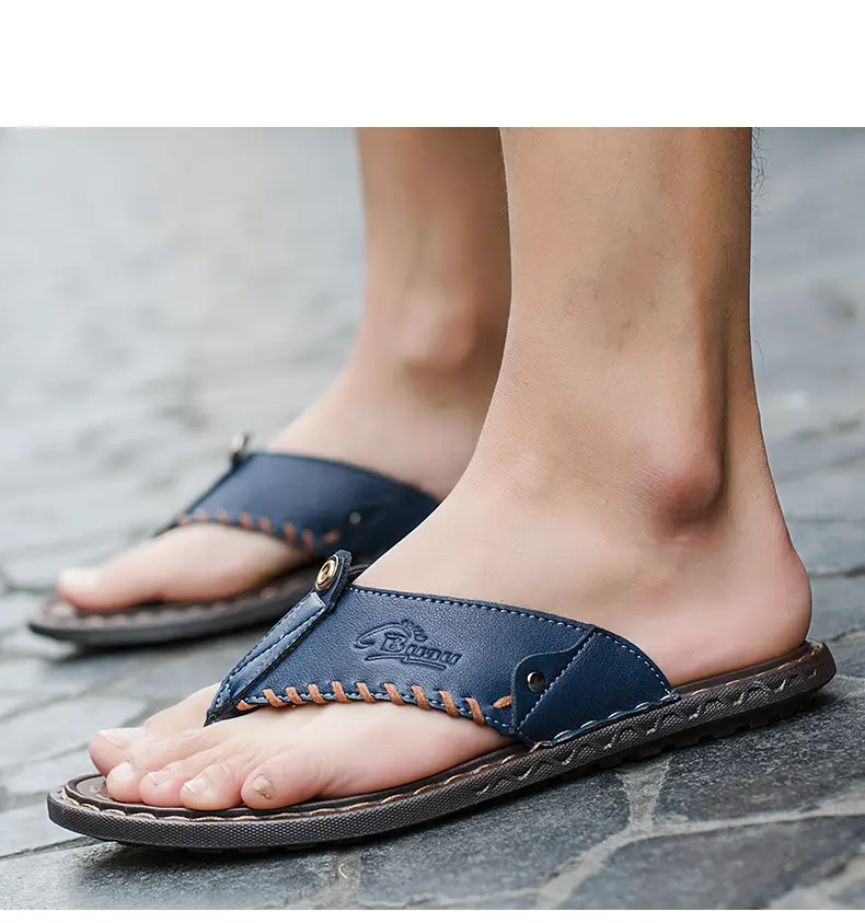 Cross-border men's leather flip-flops summer sandals — feature 8