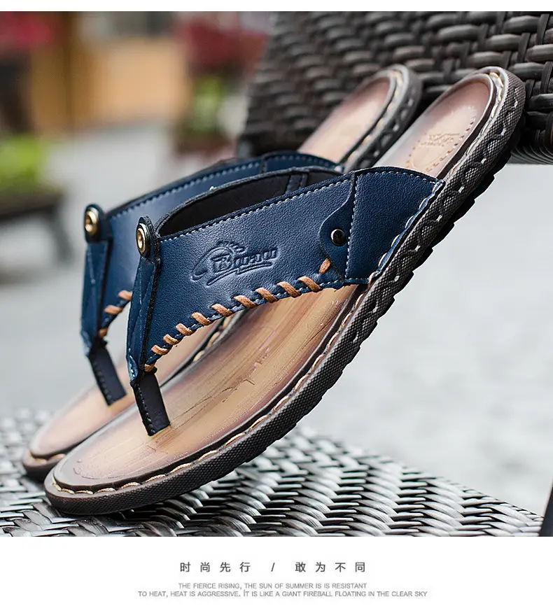 Cross-border men's leather flip-flops summer sandals — feature 9