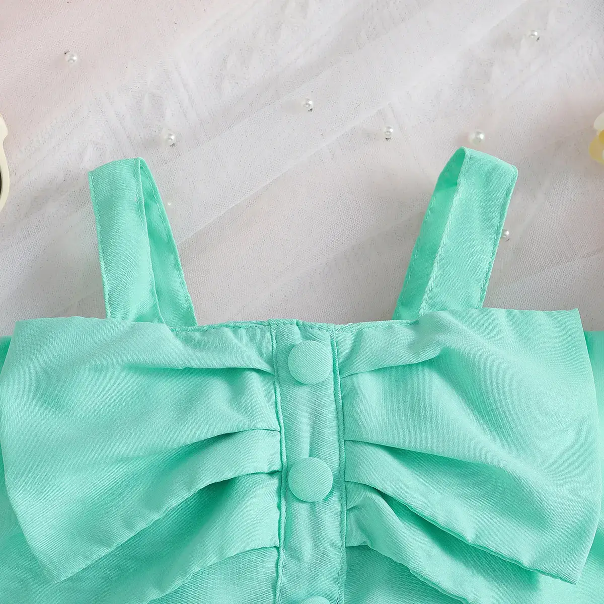 Girls Cross-Border Halter Top & Shorts Set Mint Green - Image 4