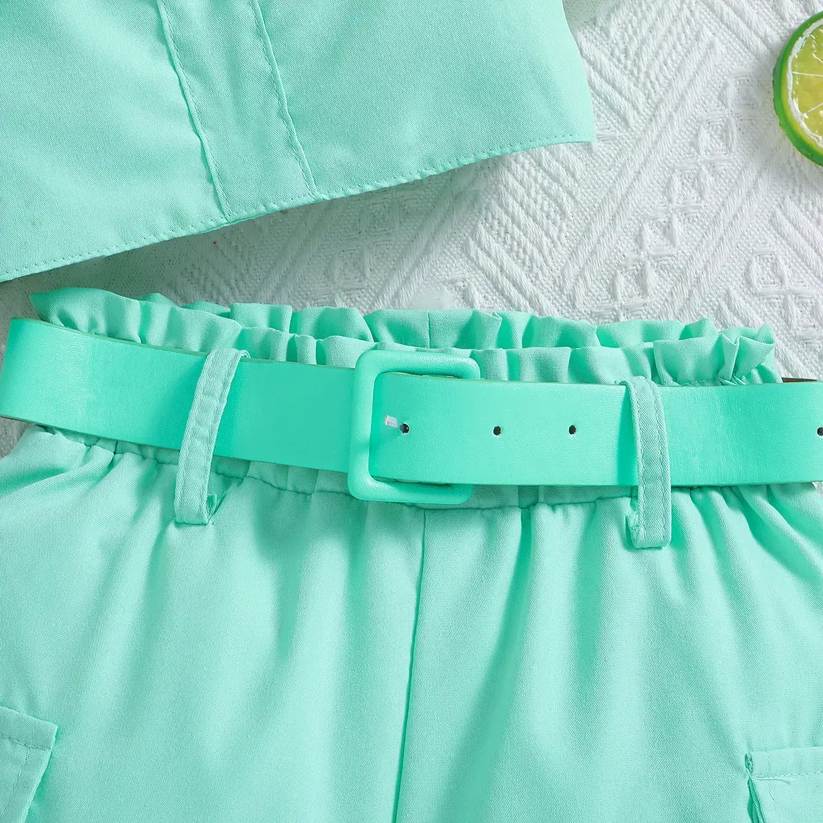 Girls Cross-Border Halter Top & Shorts Set Mint Green — feature 6