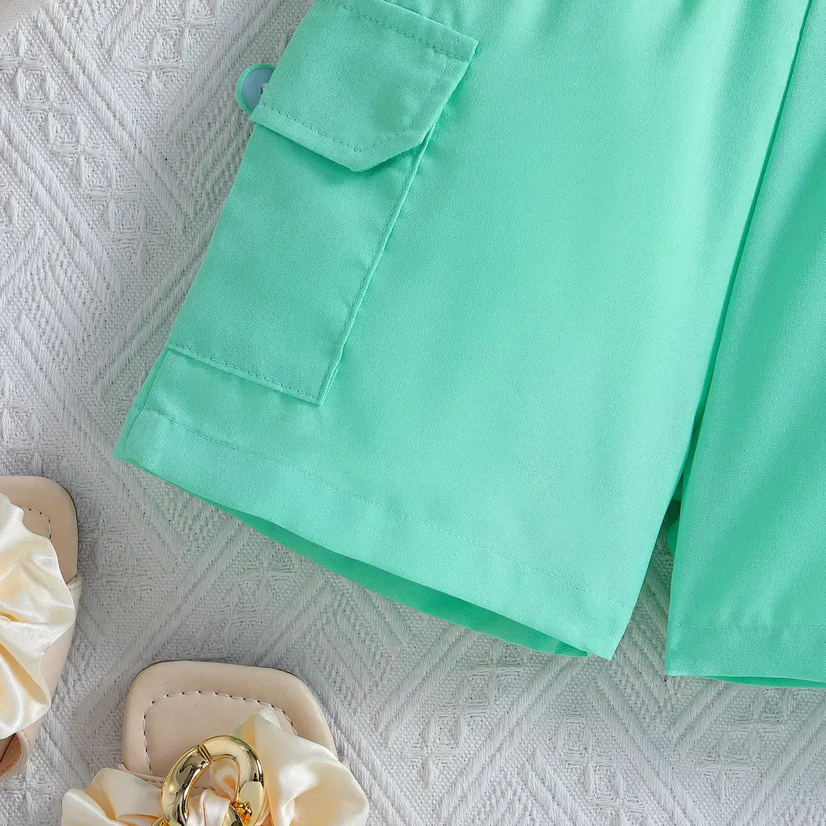 Girls Cross-Border Halter Top & Shorts Set Mint Green — feature 7