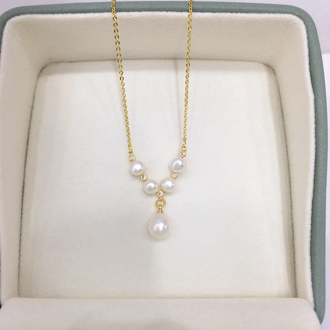 Zhuji Natural Pearl Pendant Necklace Multi Bead Gold Chain - Image 3