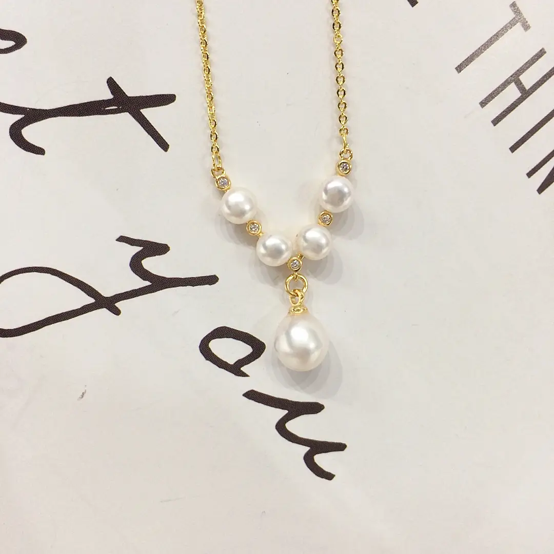 Zhuji Natural Pearl Pendant Necklace Multi Bead Gold Chain - Image 4