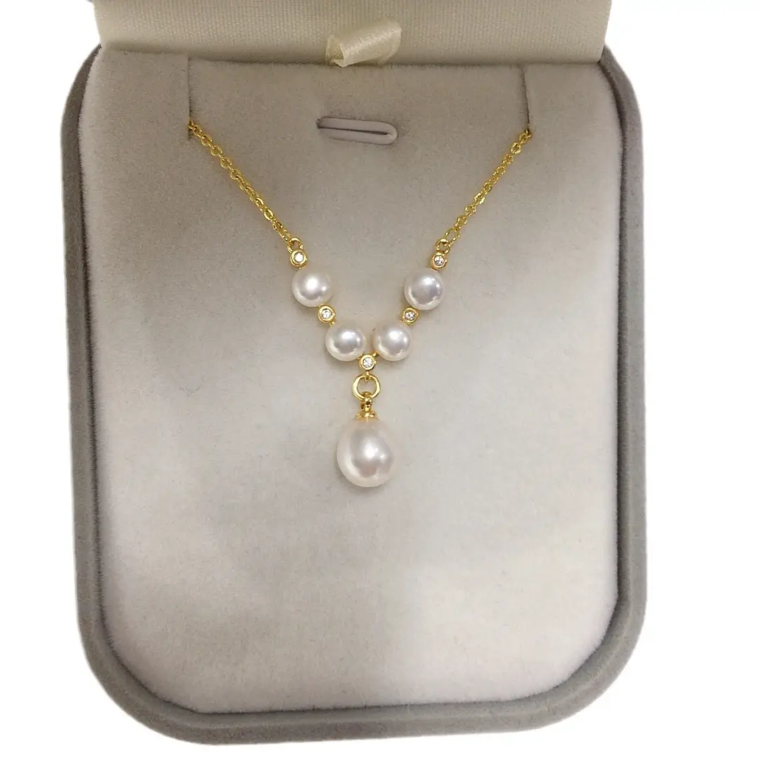Zhuji Natural Pearl Pendant Necklace Multi Bead Gold Chain - Image 6