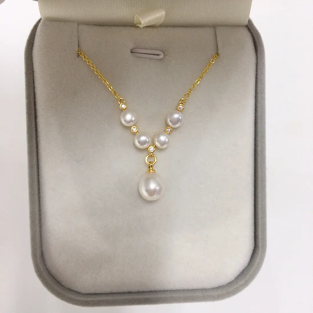 Zhuji Natural Pearl Pendant Necklace Multi Bead Gold Chain — feature 2