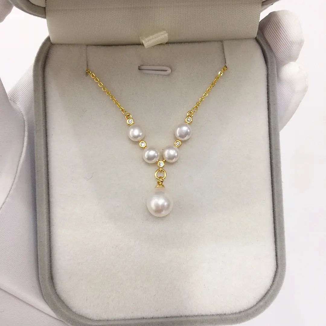 Zhuji Natural Pearl Pendant Necklace Multi Bead Gold Chain — feature 3