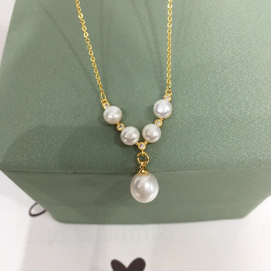 Zhuji Natural Pearl Pendant Necklace Multi Bead Gold Chain — feature 5