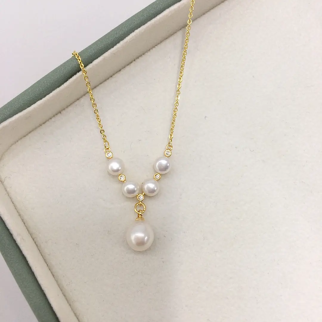 Zhuji Natural Pearl Pendant Necklace Multi Bead Gold Chain — feature 6