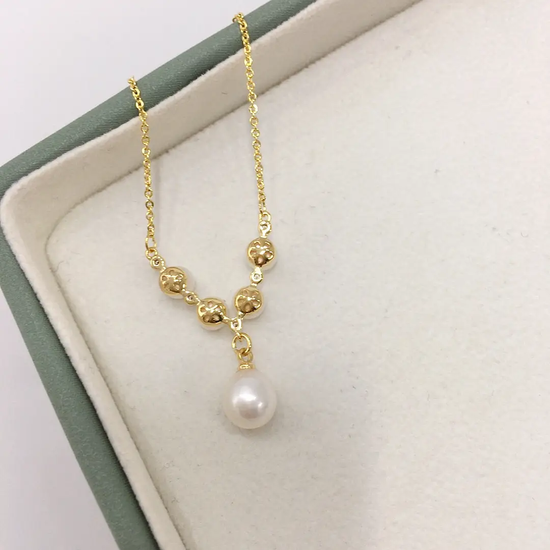 Zhuji Natural Pearl Pendant Necklace Multi Bead Gold Chain — feature 7