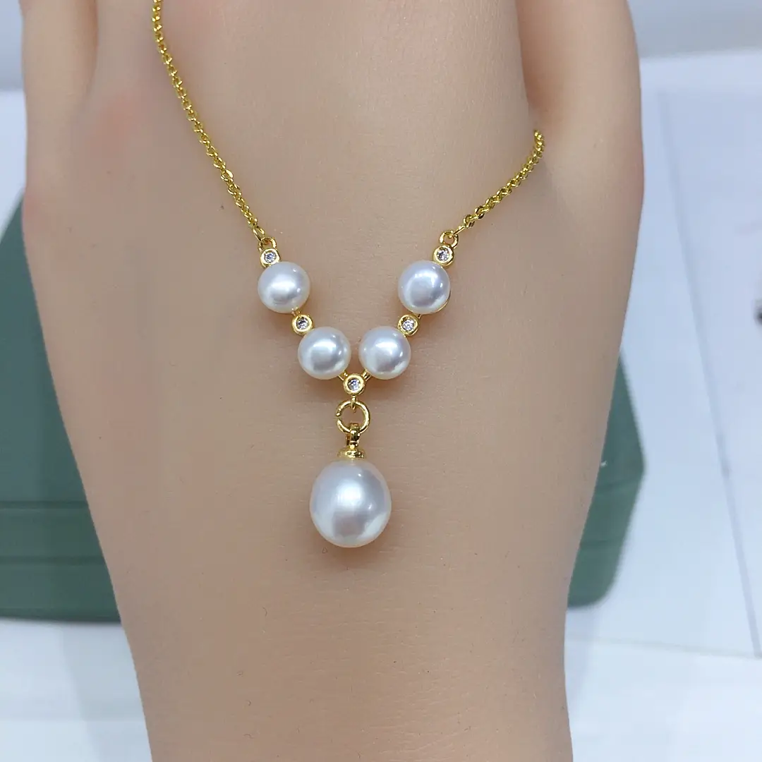 Zhuji Natural Pearl Pendant Necklace Multi Bead Gold Chain — feature 8