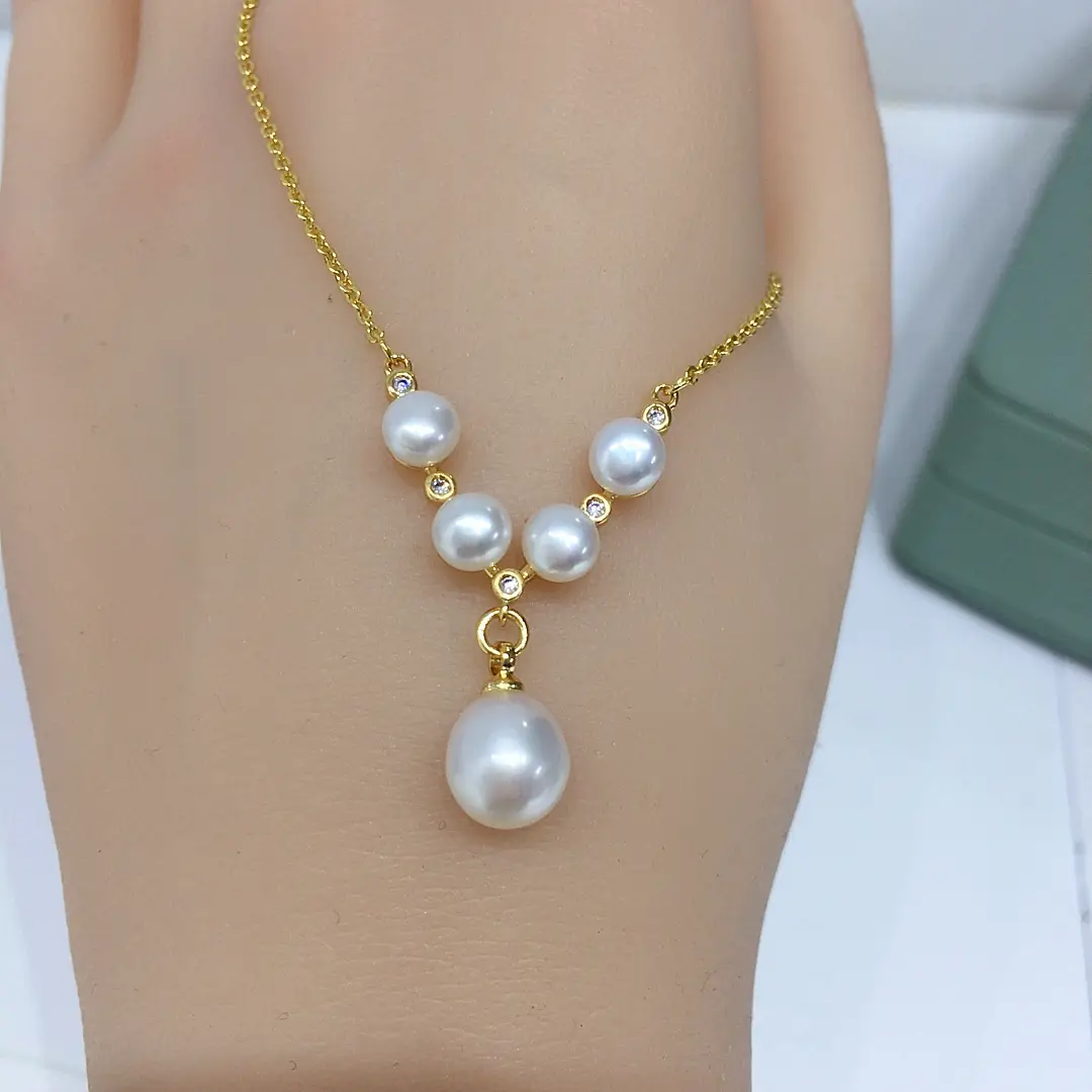 Zhuji Natural Pearl Pendant Necklace Multi Bead Gold Chain — feature 9