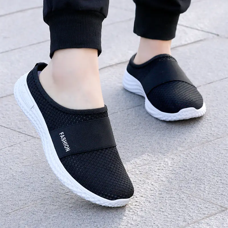 Old Beijing Cloth Shoes Female Middle-aged and Elderly Mother Baotou Half Slippers Indoor Home Shoes Elderly Non-slip Slippers Outer Wear