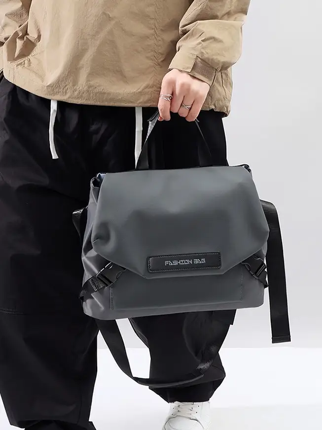 Men's Grey Nylon Shoulder Bag Waterproof Crossbody