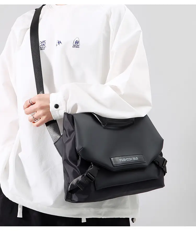 Men's Grey Nylon Shoulder Bag Waterproof Crossbody — feature 12