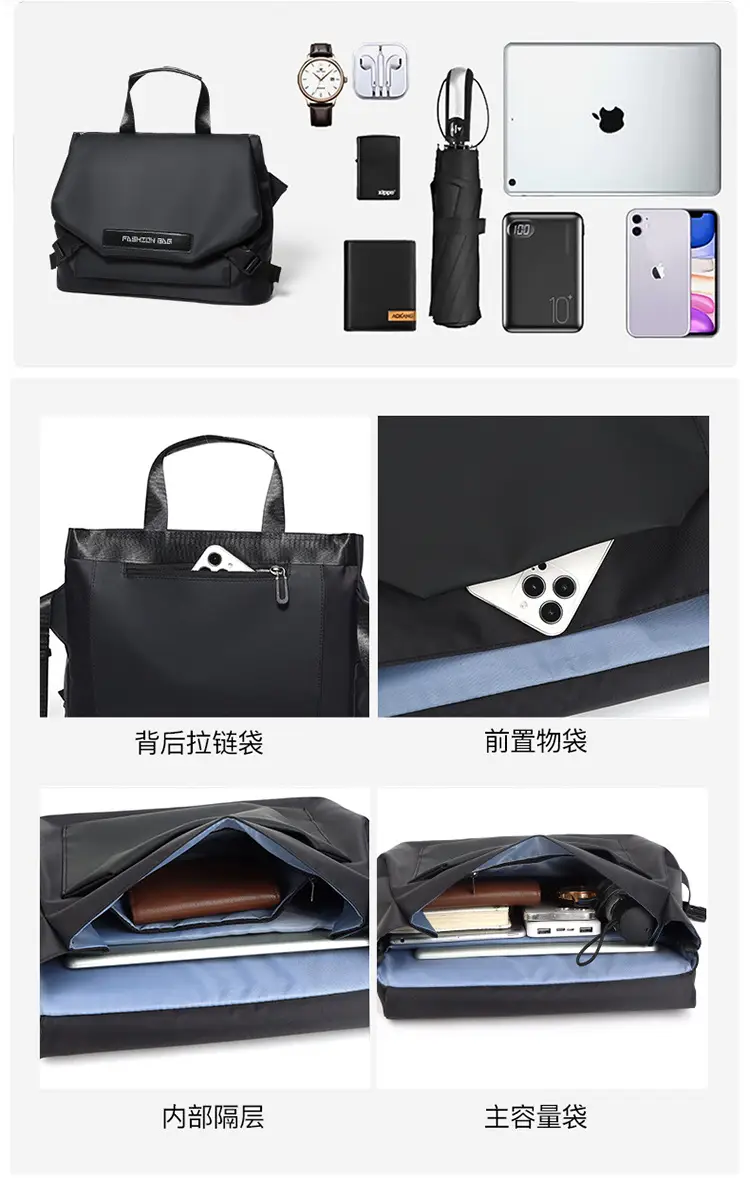 Men's Grey Nylon Shoulder Bag Waterproof Crossbody — feature 7