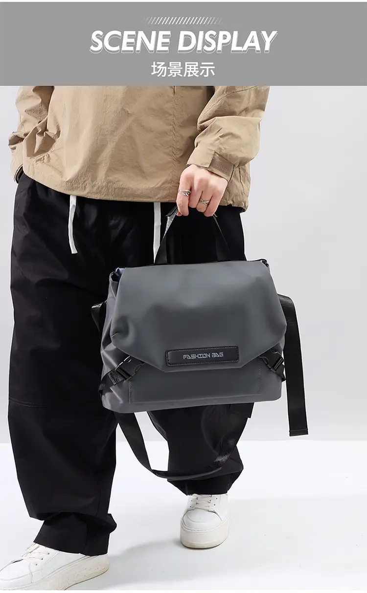 Men's Grey Nylon Shoulder Bag Waterproof Crossbody — feature 9