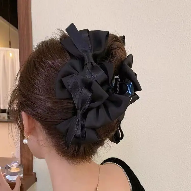 French Style Large Bow Hair Clip Black Purple - Image 5