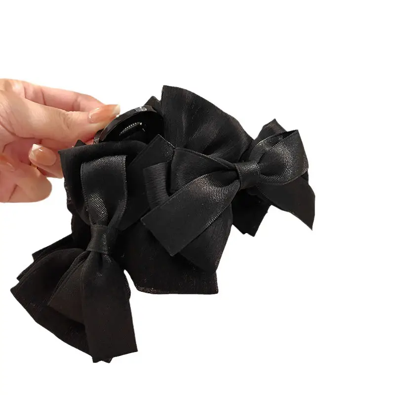 French Style Large Bow Hair Clip Black Purple - Image 7