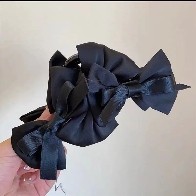 French Style Large Bow Hair Clip Black Purple - Image 2