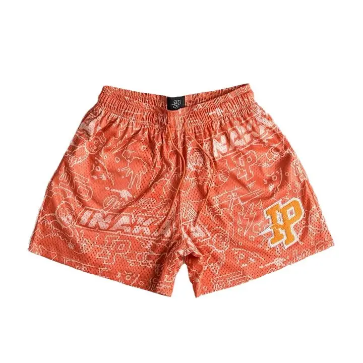 American Trendy Casual Shorts Orange Print Men's